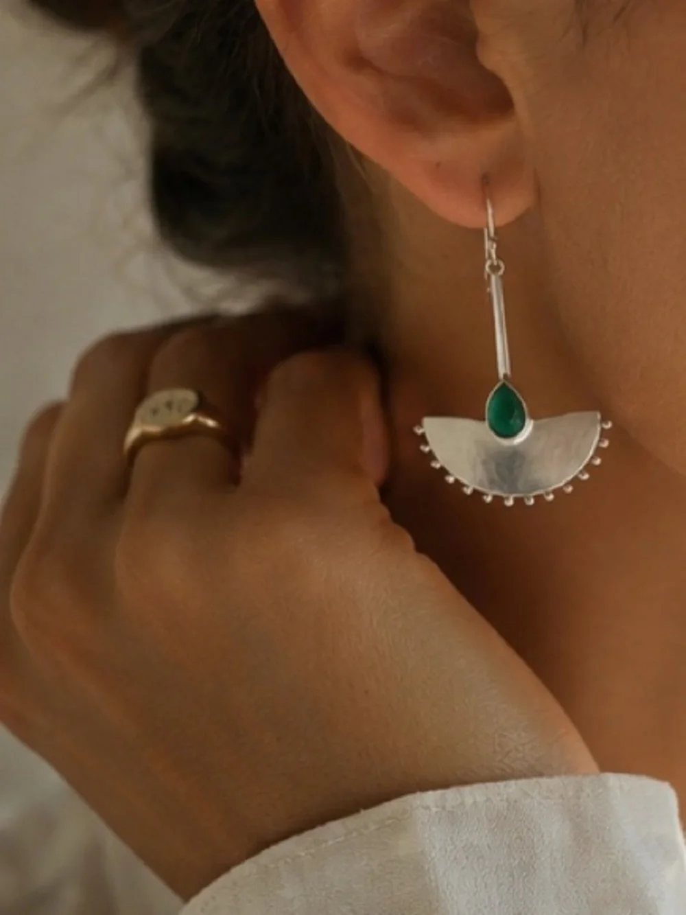 Emerald Muse Silver Teardrop Dangle Earrings